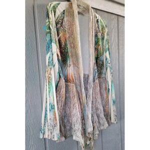 Whimsy Fairy COVER CHARGE Open Waterfall Front Pastel‎ Ombre Lace Cardigan SZ 1X